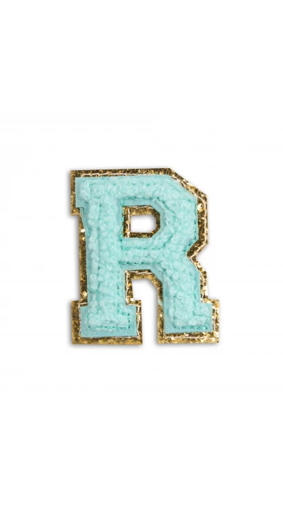 Autocollant sticker pour t&eacute;l&eacute;phone/tablette/ordinateur brod&eacute; en 3D turquoise - Lettre R