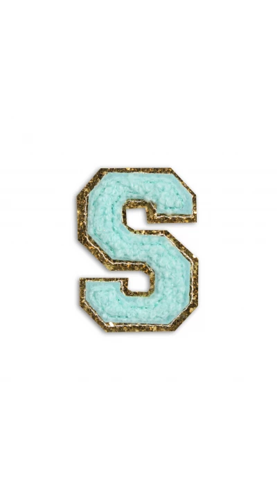 Autocollant sticker pour t&eacute;l&eacute;phone/tablette/ordinateur brod&eacute; en 3D turquoise - Lettre S