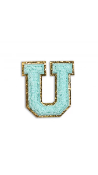 Autocollant sticker pour t&eacute;l&eacute;phone/tablette/ordinateur brod&eacute; en 3D turquoise - Lettre U