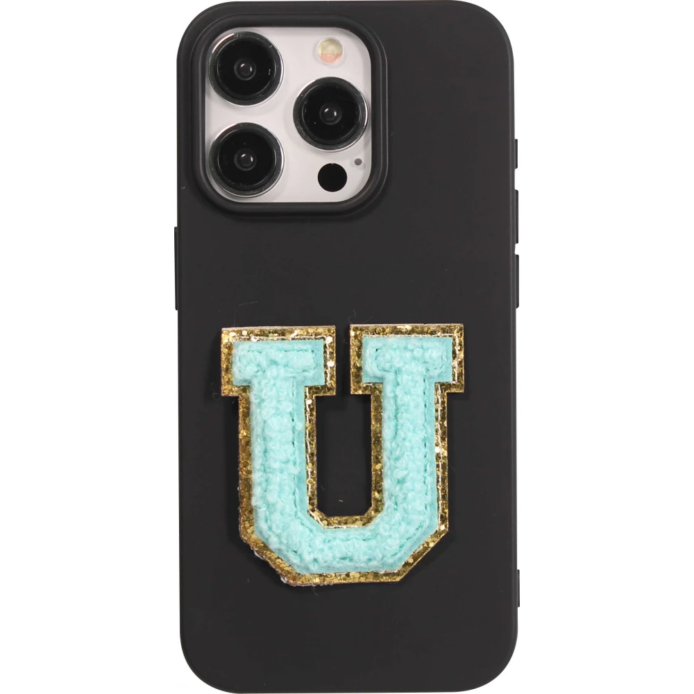 Autocollant sticker pour téléphone/tablette/ordinateur brodé en 3D turquoise - Lettre U