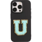 Autocollant sticker pour téléphone/tablette/ordinateur brodé en 3D turquoise - Lettre U