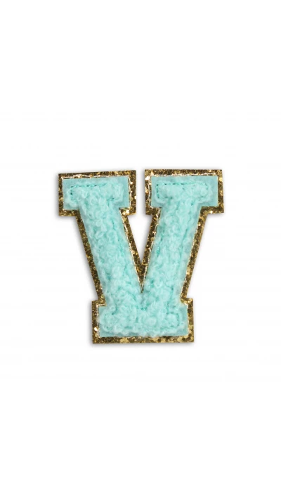 Autocollant sticker pour t&eacute;l&eacute;phone/tablette/ordinateur brod&eacute; en 3D turquoise - Lettre V