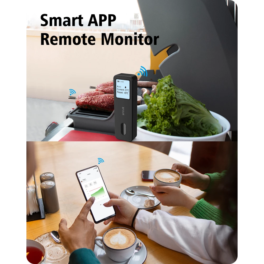 BFOUR Smart Bluetooth Thermomètre à viande BF-30 Eco-Friendly Batterie Li-Ithium Ecran LCD + APP