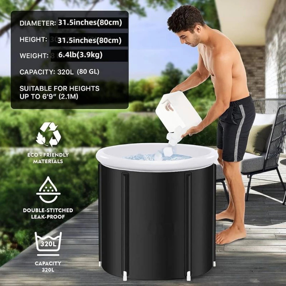 Hochwertige Faltbare Badewanne Eis-Bad 320L Ice Bath Kalt Wasser Therapie Indoor & Outdoor - Schwarz
