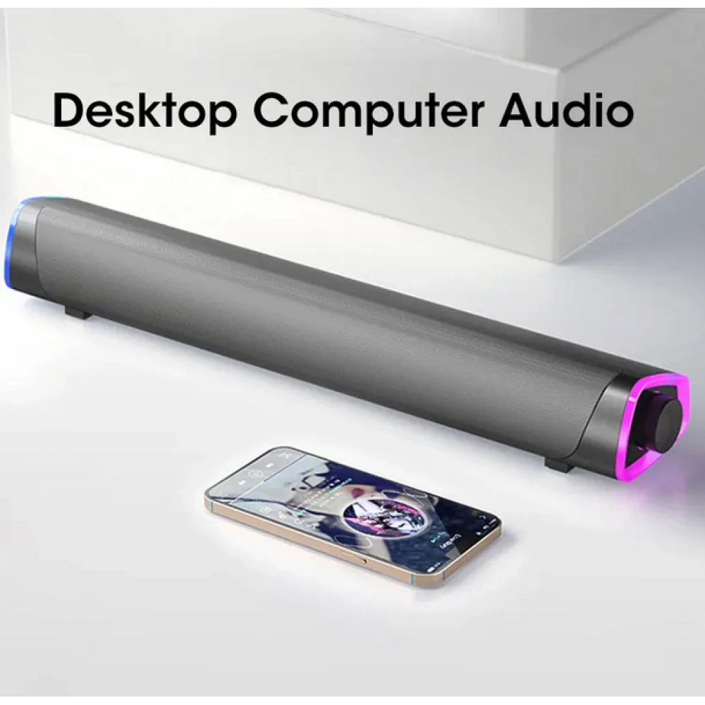Barre de son Bluetooth V8 stylée et minimaliste avec éclairage d ambiance LED + USB + AUX - Gris