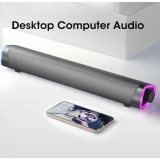 Barre de son Bluetooth V8 stylée et minimaliste avec éclairage d ambiance LED + USB + AUX - Gris