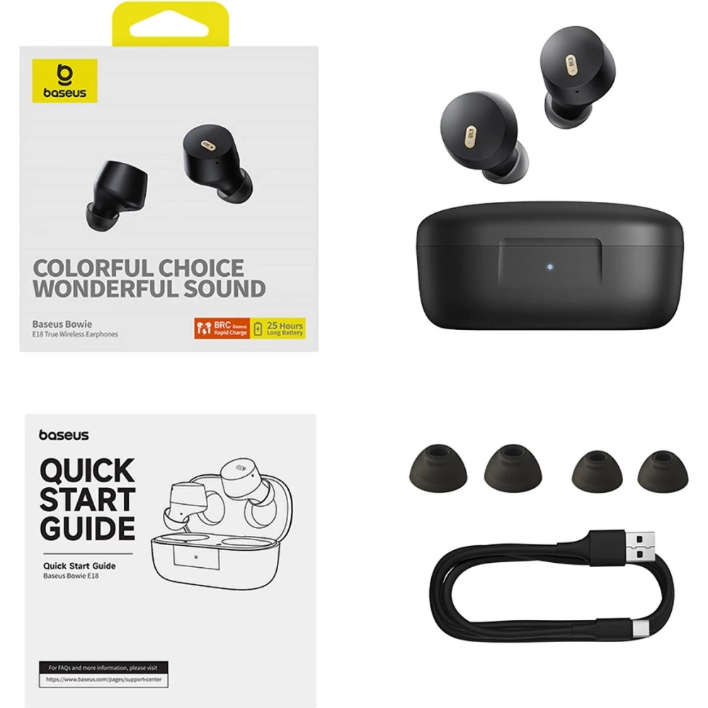 Baseus Bowie E18 Bluetooth 5.3 TWS In-Ear &eacute;couteurs IPX4 avec &eacute;tui de charge - Noir