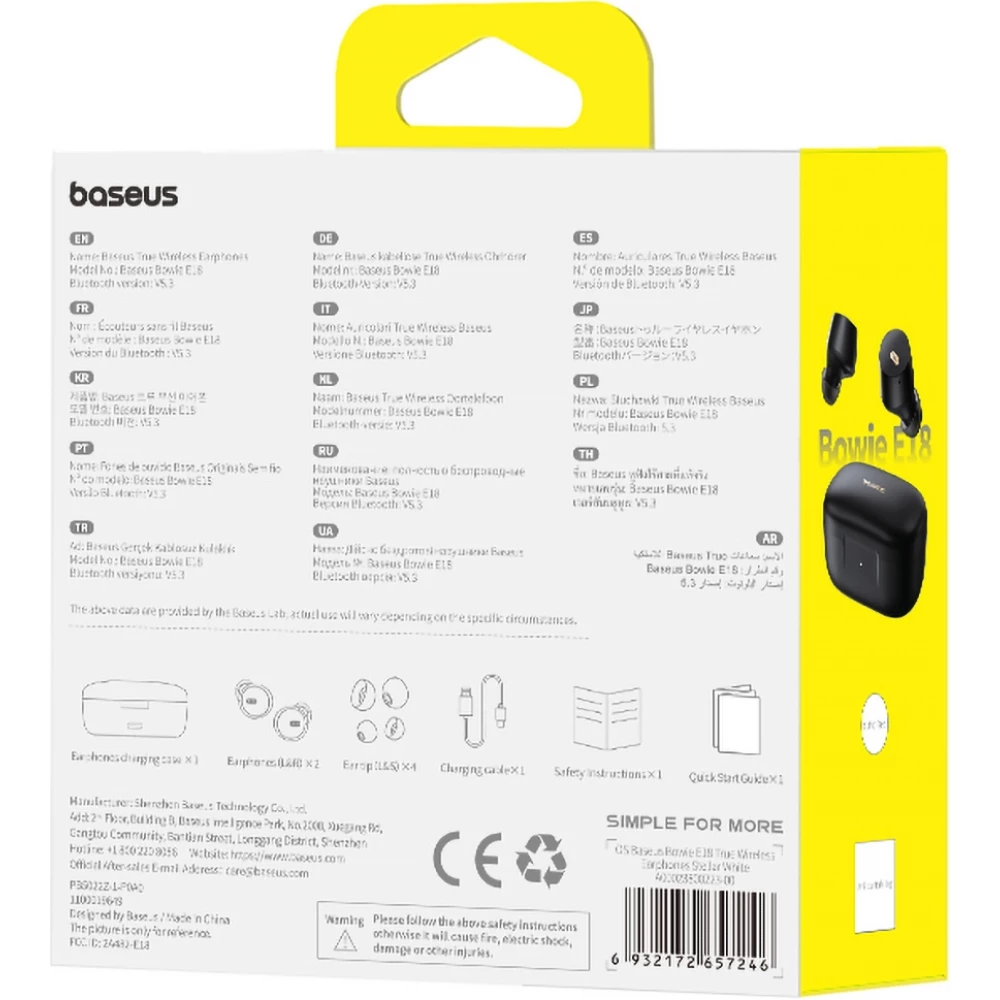 Baseus Bowie E18 Bluetooth 5.3 TWS In-Ear &eacute;couteurs IPX4 avec &eacute;tui de charge - Noir