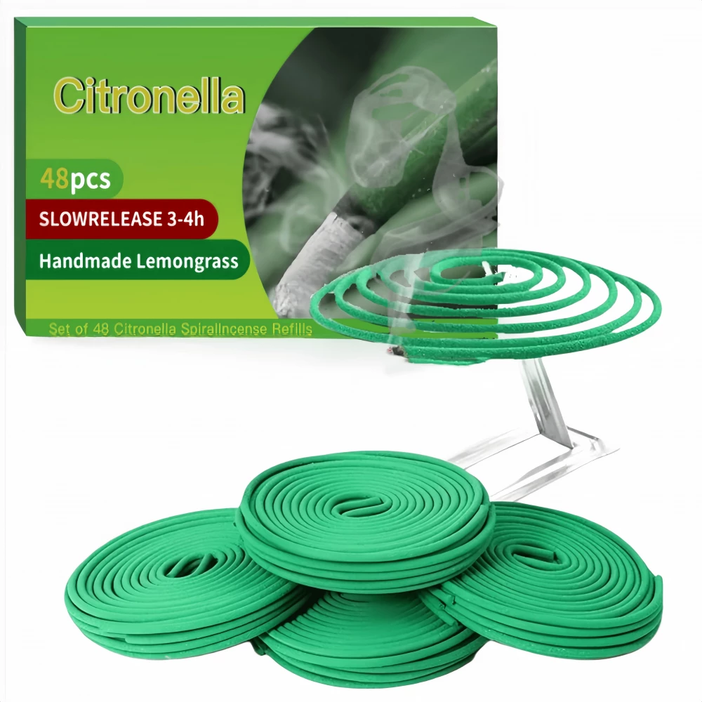 Bâtons spirales citronnelle (pack de 48 pièces) encens sent-bon anti-insecte et moustique pour extérieur - Vert