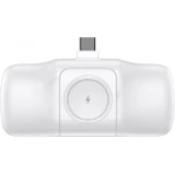 Batterie Externe Wozinsky WF16-YCS 5000mAh 15W USB-C Mini avec C&acirc;ble USB-C Int&eacute;gr&eacute; et Chargeur Apple Watch - Blanc