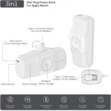 Batterie Externe Wozinsky WF16-YCS 5000mAh 15W USB-C Mini avec C&acirc;ble USB-C Int&eacute;gr&eacute; et Chargeur Apple Watch - Blanc