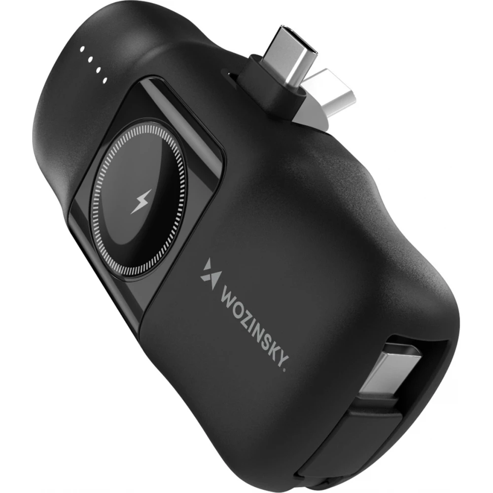 Batterie Externe Wozinsky WF16-YCS 5000mAh 15W USB-C Mini avec C&acirc;ble USB-C Int&eacute;gr&eacute; et Chargeur Apple Watch - Noir