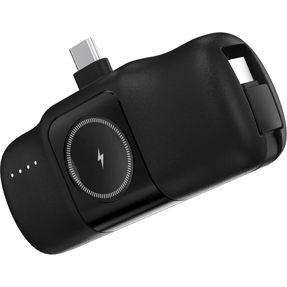 Batterie Externe Wozinsky WF16-YCS 5000mAh 15W USB-C Mini avec C&acirc;ble USB-C Int&eacute;gr&eacute; et Chargeur Apple Watch - Noir