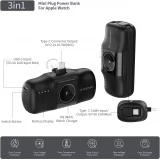 Batterie Externe Wozinsky WF16-YCS 5000mAh 15W USB-C Mini avec C&acirc;ble USB-C Int&eacute;gr&eacute; et Chargeur Apple Watch - Noir