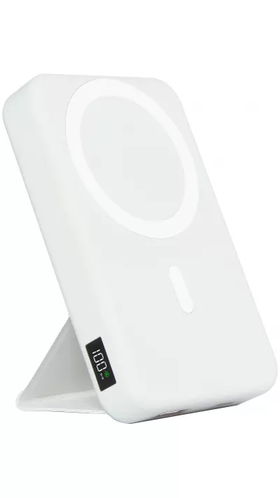 Batterie externe magnétique 15W 10000 mAh Power Bank MagSafe fonction Stand (avec anneau autocollant) - Blanc