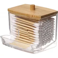 Beau porte coton-tiges / distributeur - range-boules de coton en bois & verre pour salle de bain
