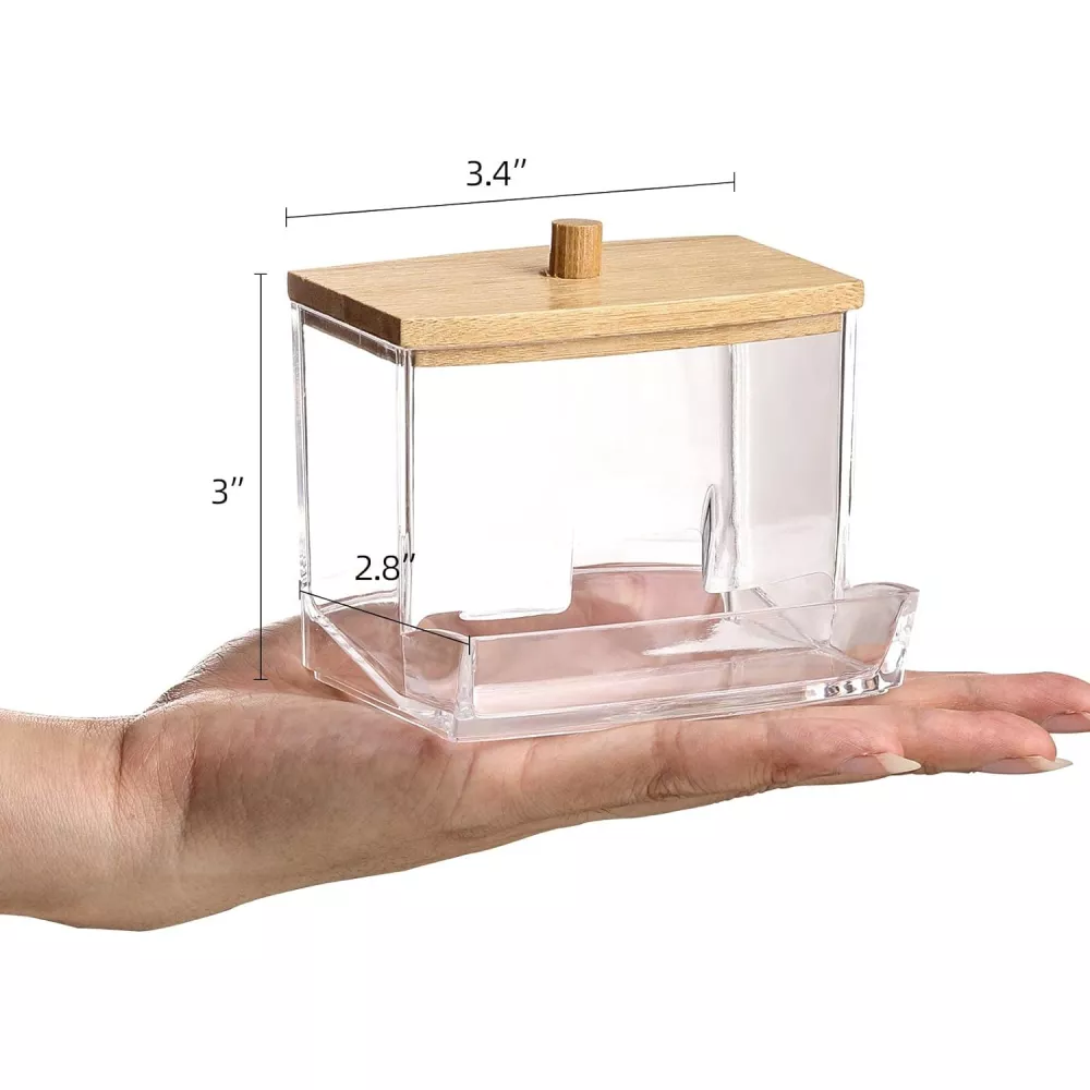 Beau porte coton-tiges / distributeur - range-boules de coton en bois & verre pour salle de bain