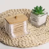 Beau porte coton-tiges / distributeur - range-boules de coton en bois & verre pour salle de bain