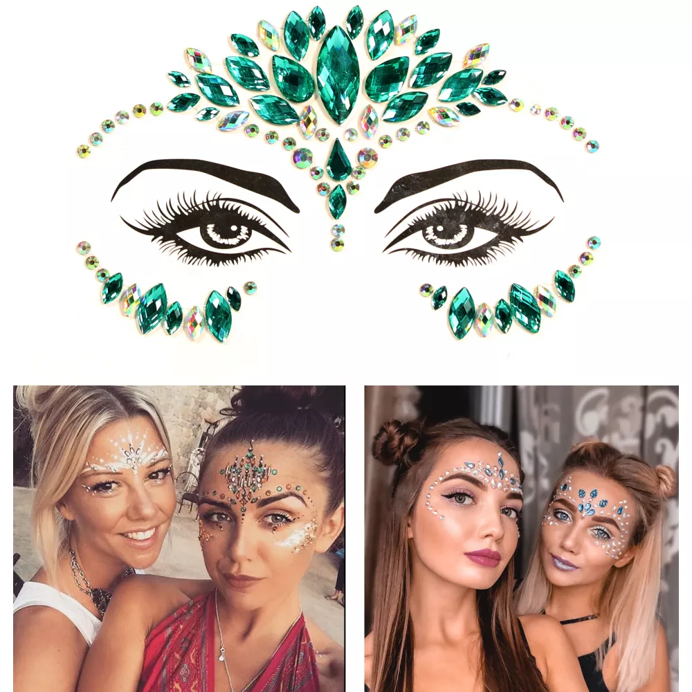 Bijoux visage autocollant festival & open-air paillettes diamants tatouage - Style - 2