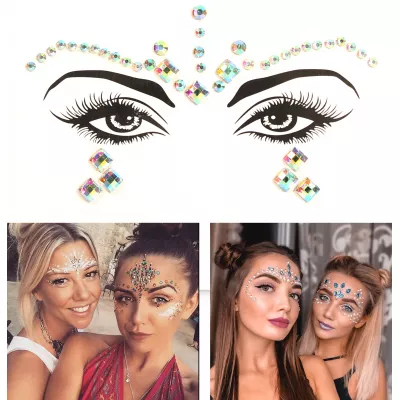 Festival & Open-Air Gesicht Sticker Aufkleber Glitzer Diamanten Tattoo - Style - 7