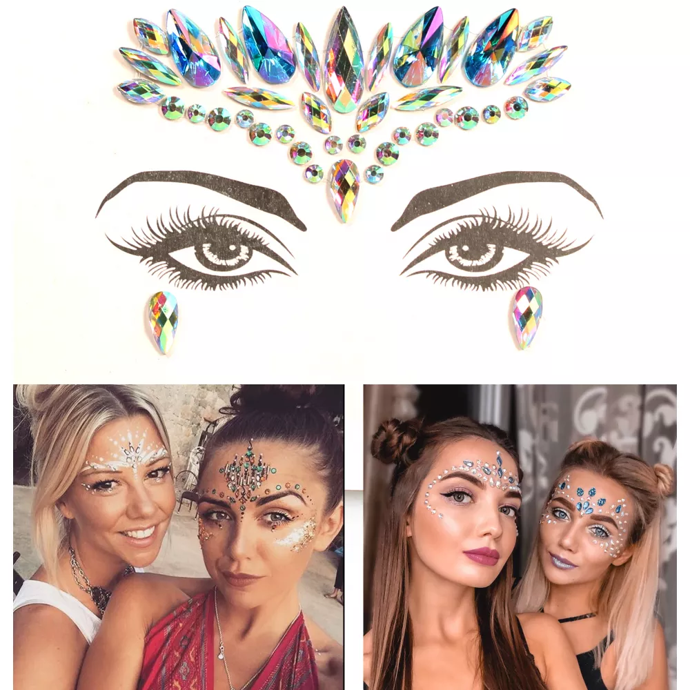 Festival & Open-Air Gesicht Sticker Aufkleber Glitzer Diamanten Tattoo - Style - 8