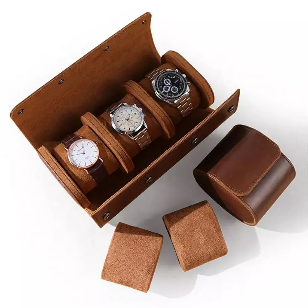 Luxuriöse und hochwertige Uhren Aufbewahrungs Box Kunstleder und weichem Uhrenkissen - 3 Uhren - Schwarz