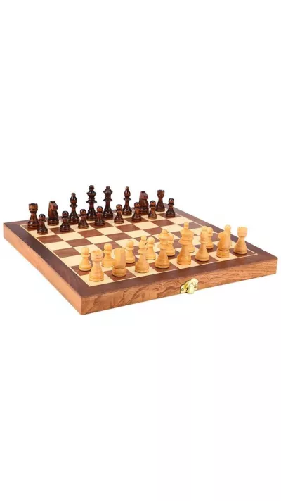 Boîte de jeux 3 en 1 - Magnifique boîte en bois pour les échecs, le backgammon & la dame - 24cm