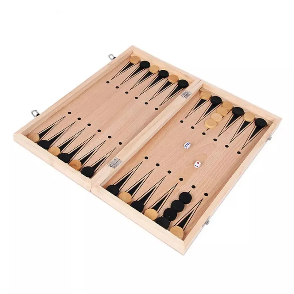 3 in 1 hölzernes Brettspiele Box - Schöne Holzkiste für Schach, Backgammon & Dame - 24cm