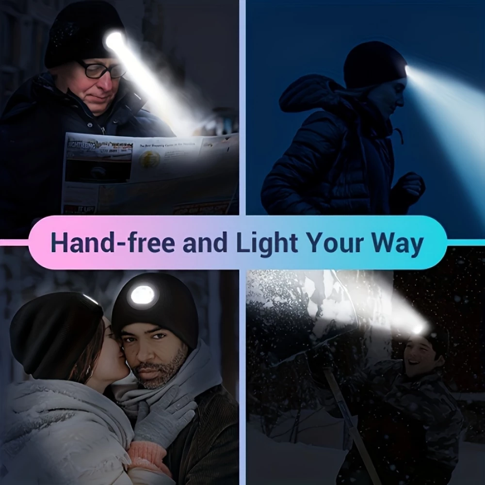 Unisex LED Mütze mit Stirnlampe für nächtliche Aktivitäten - Schwarz