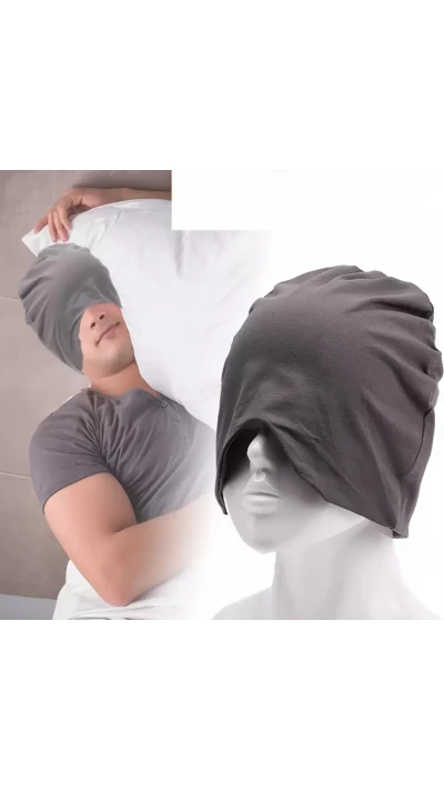 Bonnet de nuit et masque pour les yeux coupe-vent doux respirant pour le sommeil voyage camping - Gris fonc&eacute;