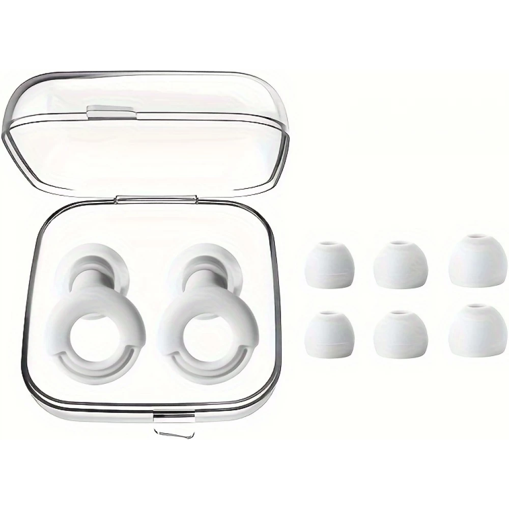 Bouchons d'oreilles loop en silicone (3 tailles d'embout) r&eacute;utilisables avec &eacute;tui de rangement - Blanc
