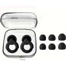 Bouchons d'oreilles loop en silicone (3 tailles d'embout) réutilisables avec étui de rangement - Noir