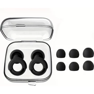 Bouchons d'oreilles loop en silicone (3 tailles d'embout) réutilisables avec étui de rangement - Noir
