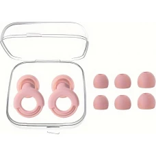 Bouchons d'oreilles loop en silicone (3 tailles d'embout) réutilisables avec étui de rangement - Rose clair