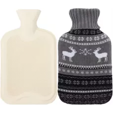 Wärmflasche mit Strickdecke (2 Liter) - Hirsche grau