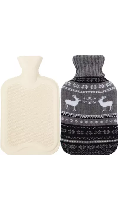 Bouillotte avec couverture en tricot (2 litres) - Cerfs gris