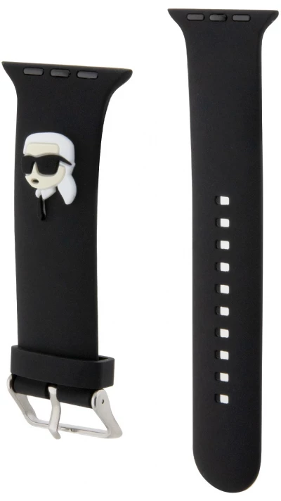 Bracelet Karl Lagerfeld en silicone noir soft touch avec tête de Karl en relief - Noir - Apple Watch 44/45/46/49 mm / 49 mm