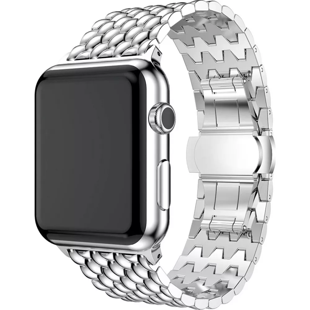 Bracelet acier à petits maillons style alvéoles et boucle déployante double - Argent - Apple Watch 38/40/41/42 mm