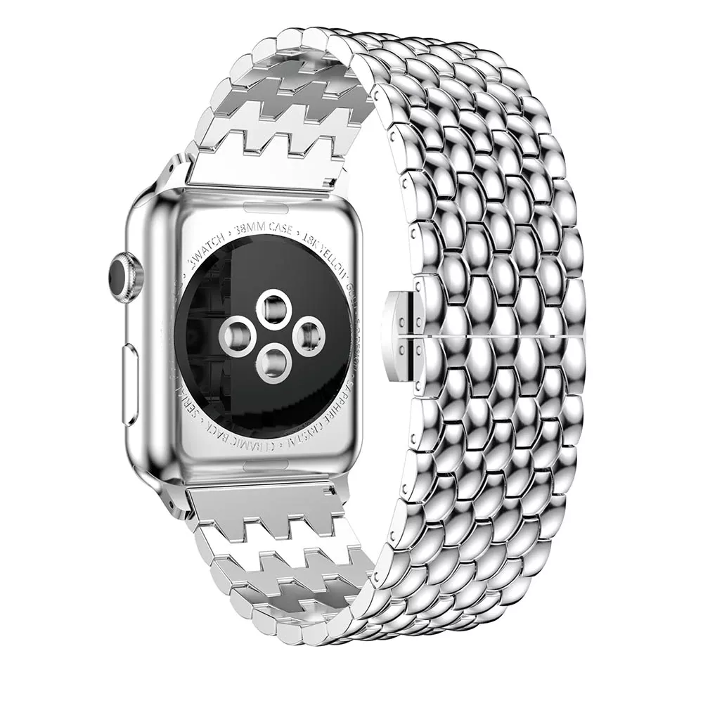 Bracelet acier à petits maillons style alvéoles et boucle déployante double - Argent - Apple Watch 38/40/41/42 mm