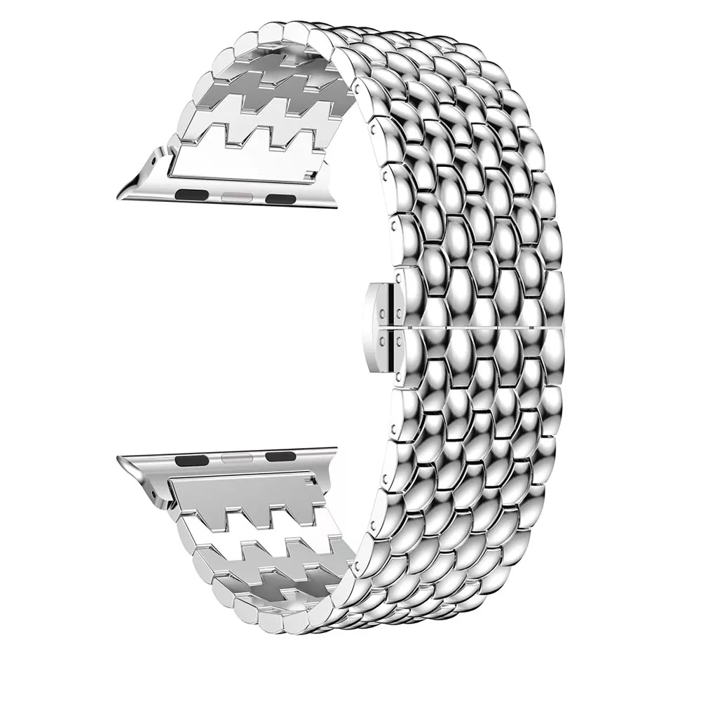 Bracelet acier à petits maillons style alvéoles et boucle déployante double - Argent - Apple Watch 38/40/41/42 mm