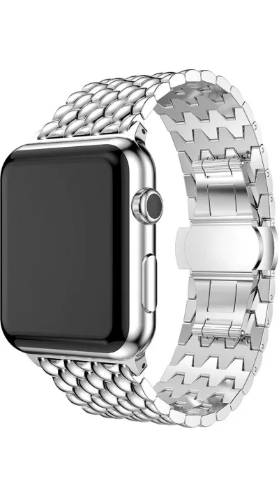 Bracelet acier avec petits maillons style alvéoles et boucle déployante double - Argent - Apple Watch 44/45/46/49 mm