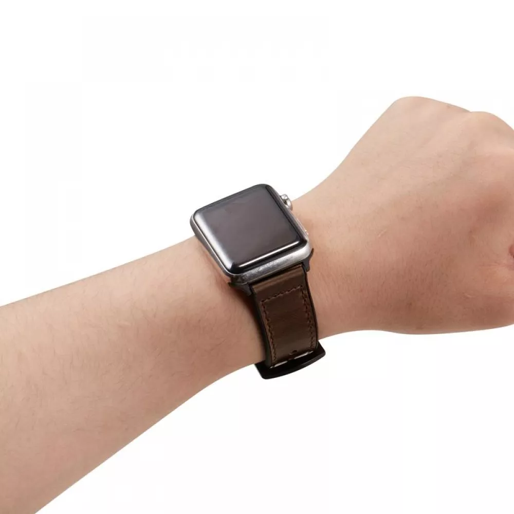 Bracelet cuir et silicone brun foncé - Apple Watch 44/45/46/49 mm