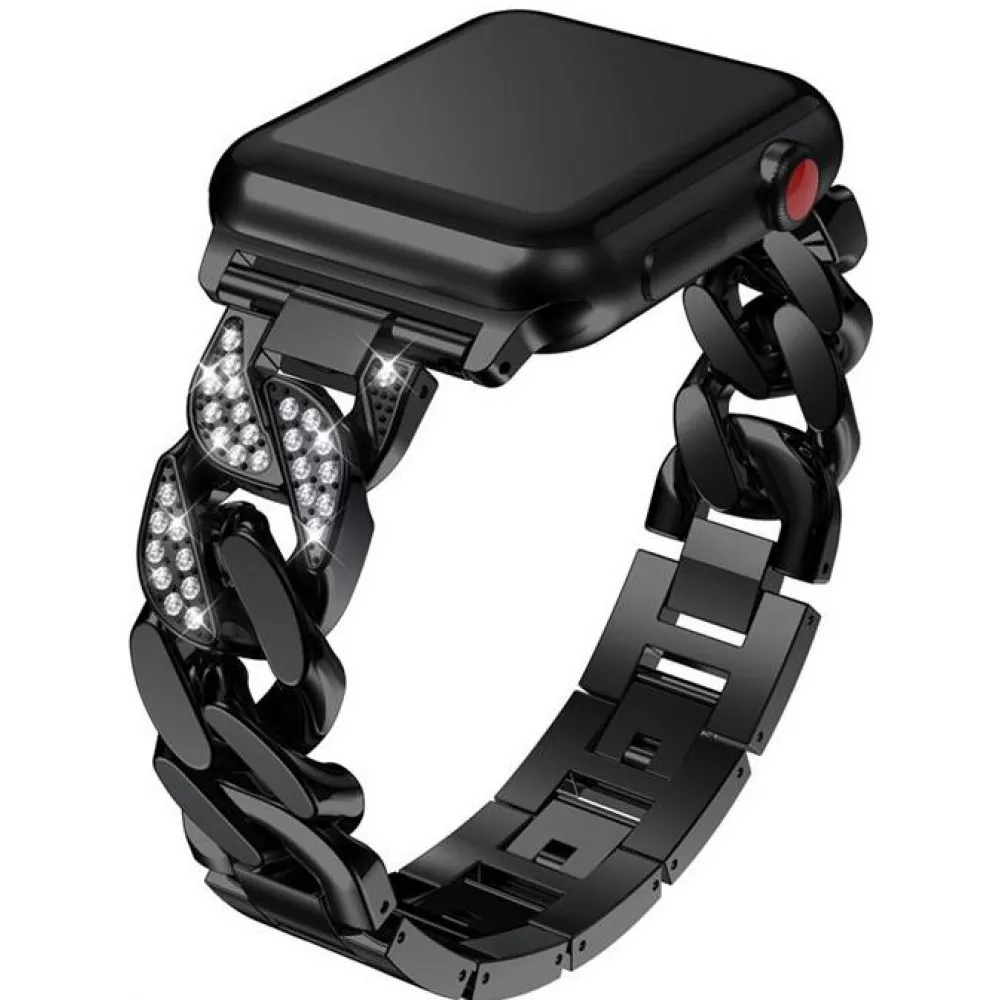 Bracelet en acier Diamond Loop avec strass luxueux à grosses boucles - Noir - Apple Watch 42 mm / 44 mm
