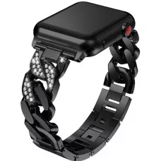 Bracelet en acier Diamond Loop avec strass luxueux à grosses boucles - Noir - Apple Watch 42 mm / 44 mm