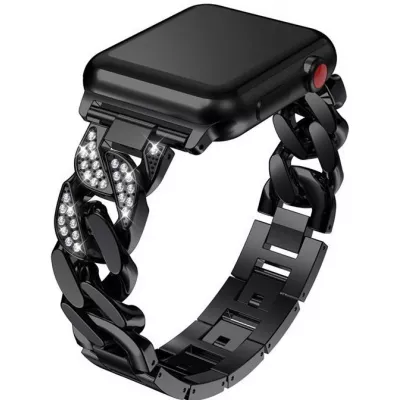 Armband Edelstahl Diamond Loop mit luxuriösen Diamanten und grossen Schleifen - Schwarz - Apple Watch 42 mm / 44 mm