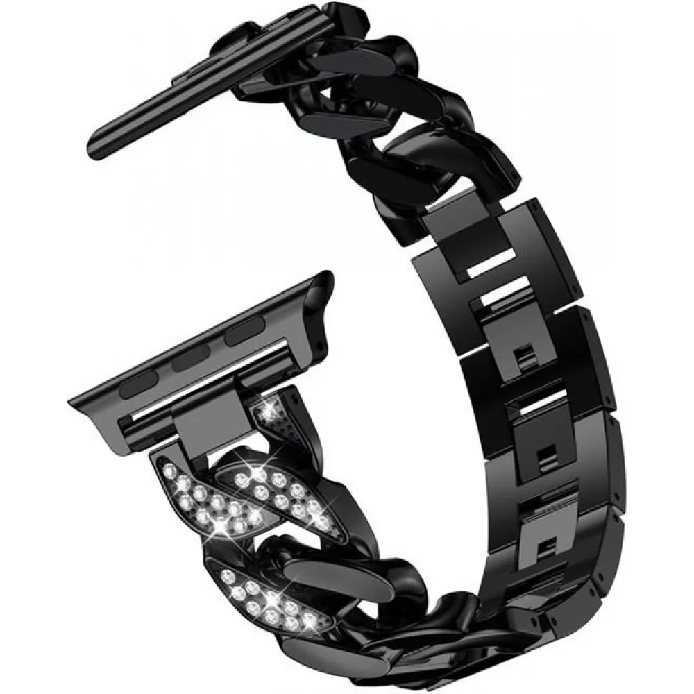 Bracelet en acier Diamond Loop avec strass luxueux à grosses boucles - Noir - Apple Watch 42 mm / 44 mm