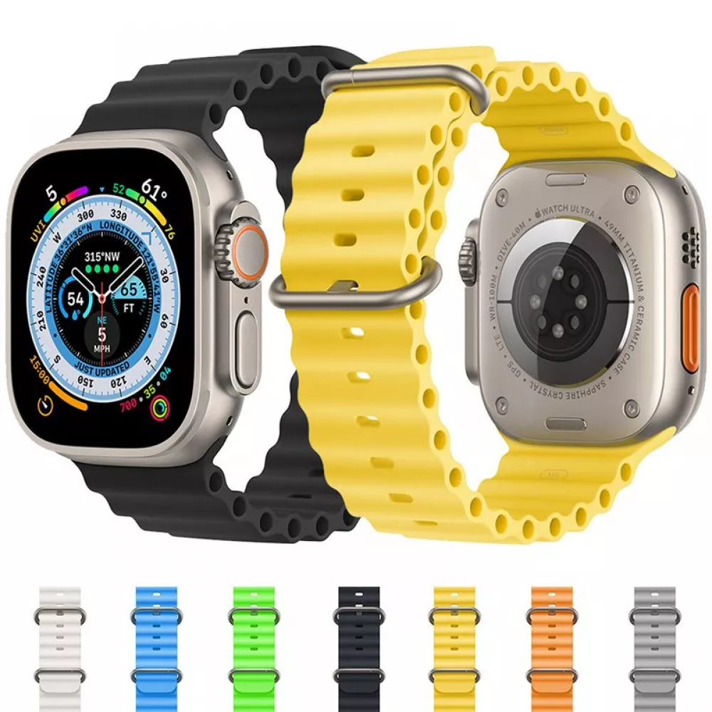 Bracelet en caoutchouc silicone ondulé - Bleu - Apple Watch Ultra 49 mm