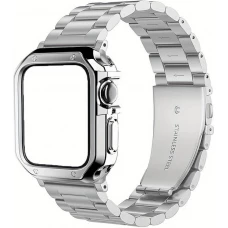 Bracelet en métal raffiné avec coque de protection en silicone TPU intégrée pour Apple Watch 49mm - Argent