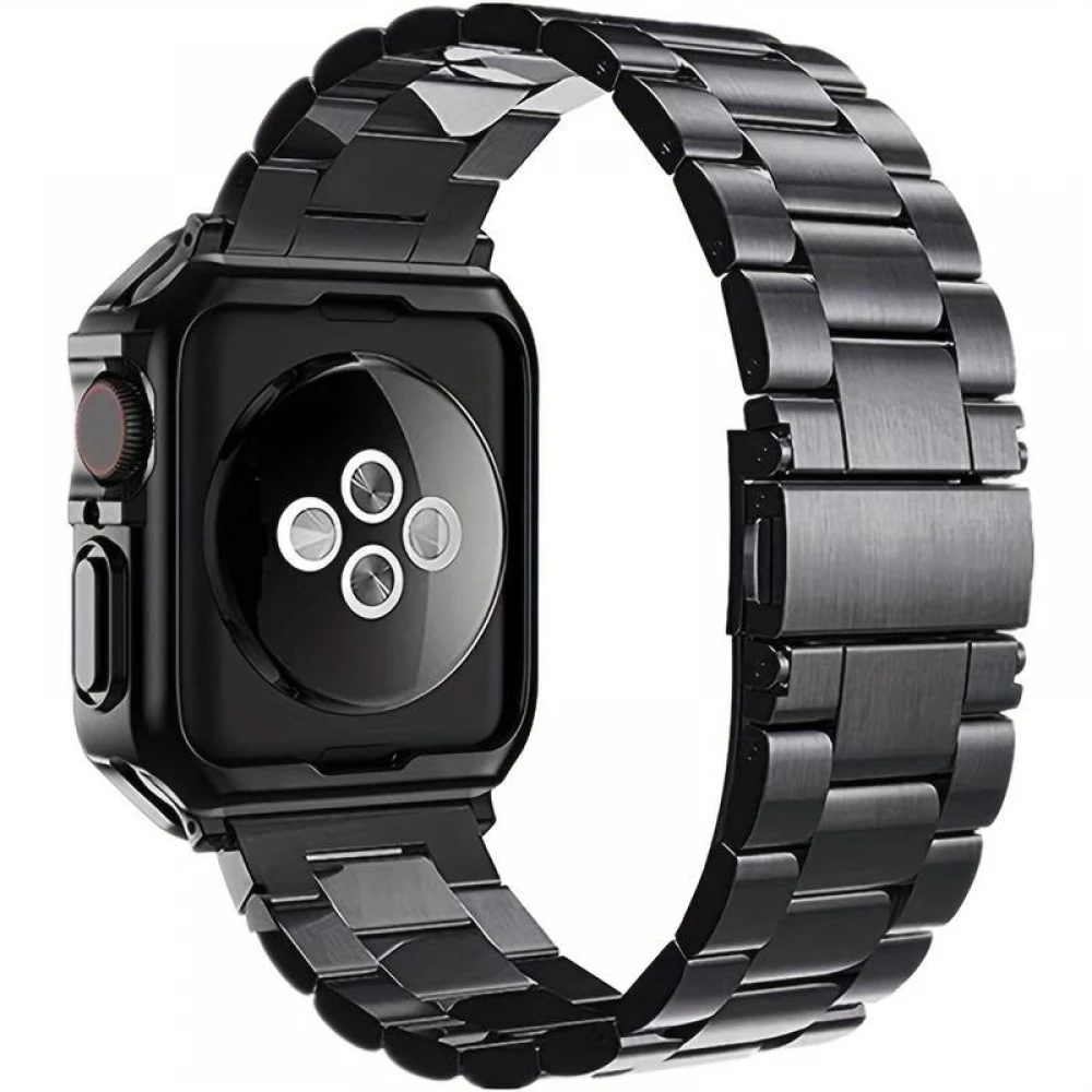 Bracelet en métal raffiné avec coque de protection en silicone TPU intégrée pour Apple Watch 49mm - Noir