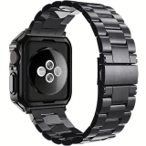 Bracelet en métal raffiné avec coque de protection en silicone TPU intégrée pour Apple Watch 49mm - Noir